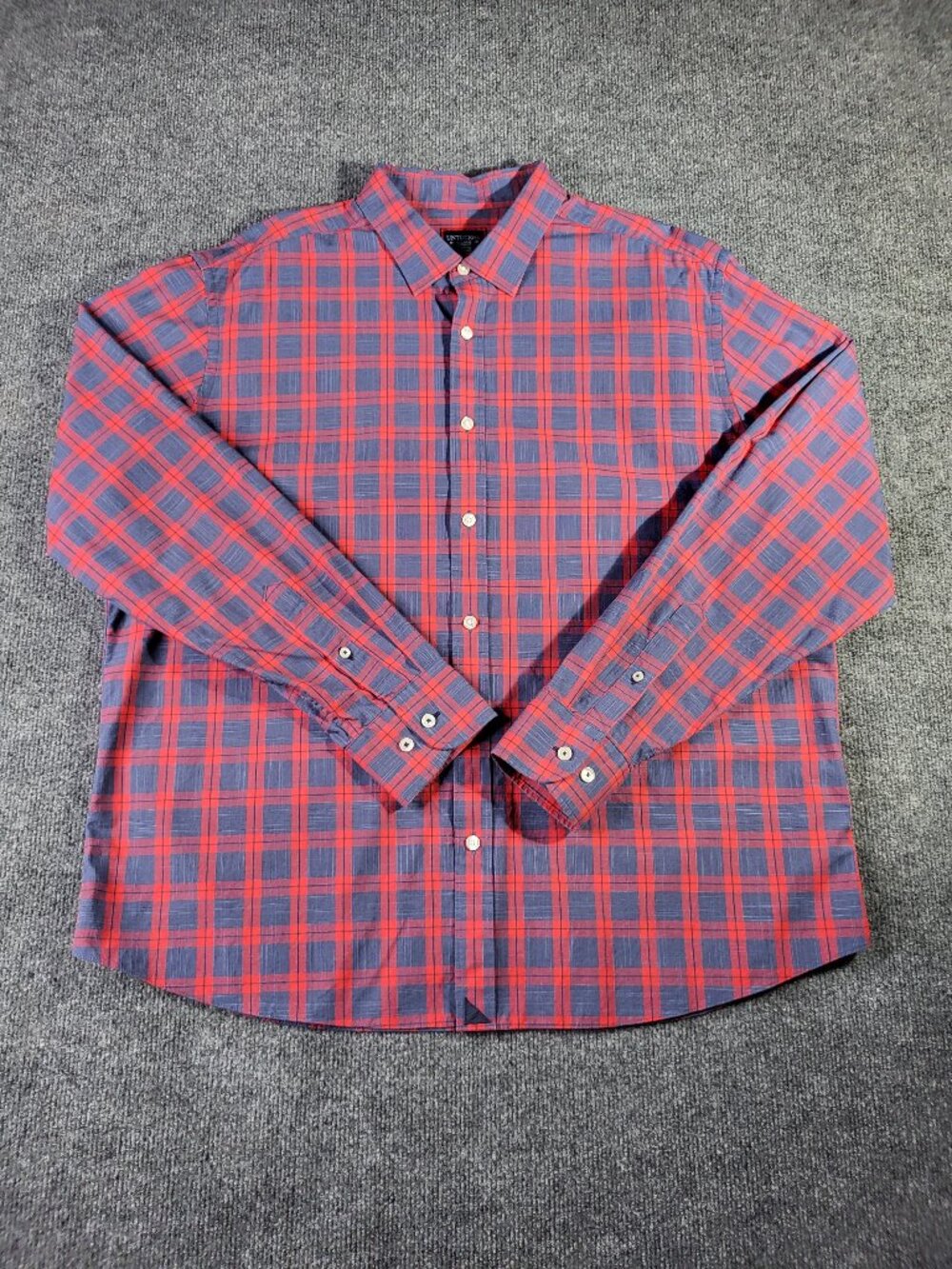 Untuckit Mens Shirt Size XL Red Blue Plaid Button Up Long Sleeve Cotton Relaxed